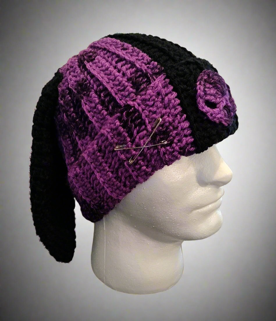 Bunny Ear Skull Beanie in Peculiar Purple & Black