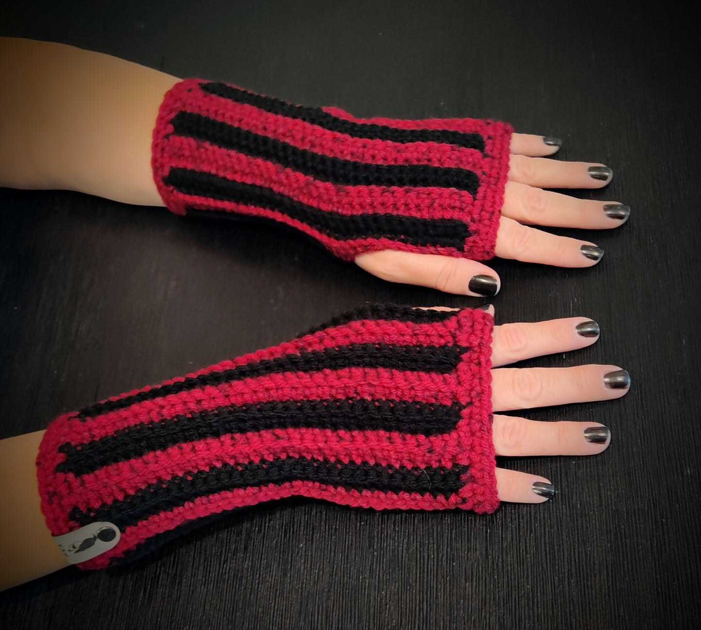 Stripey Blood Red & Black Fingerless Gloves