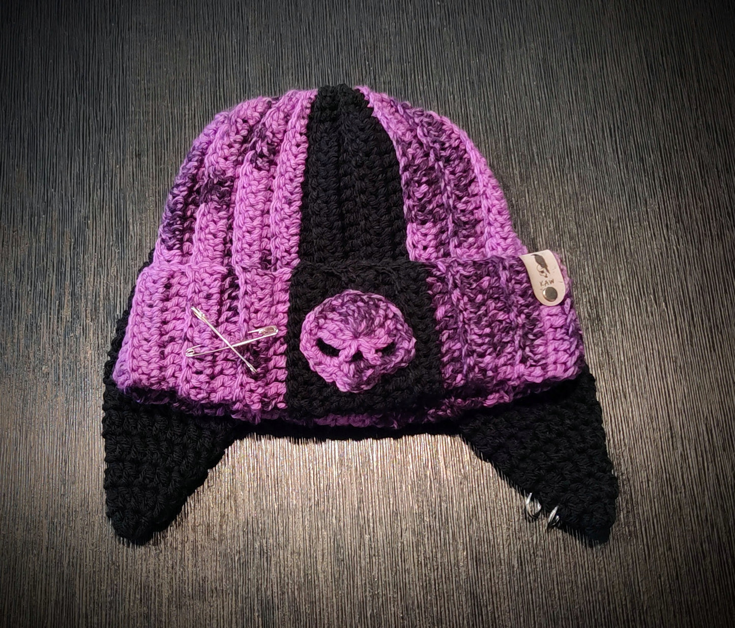 Bunny Ear Skull Beanie in Peculiar Purple & Black