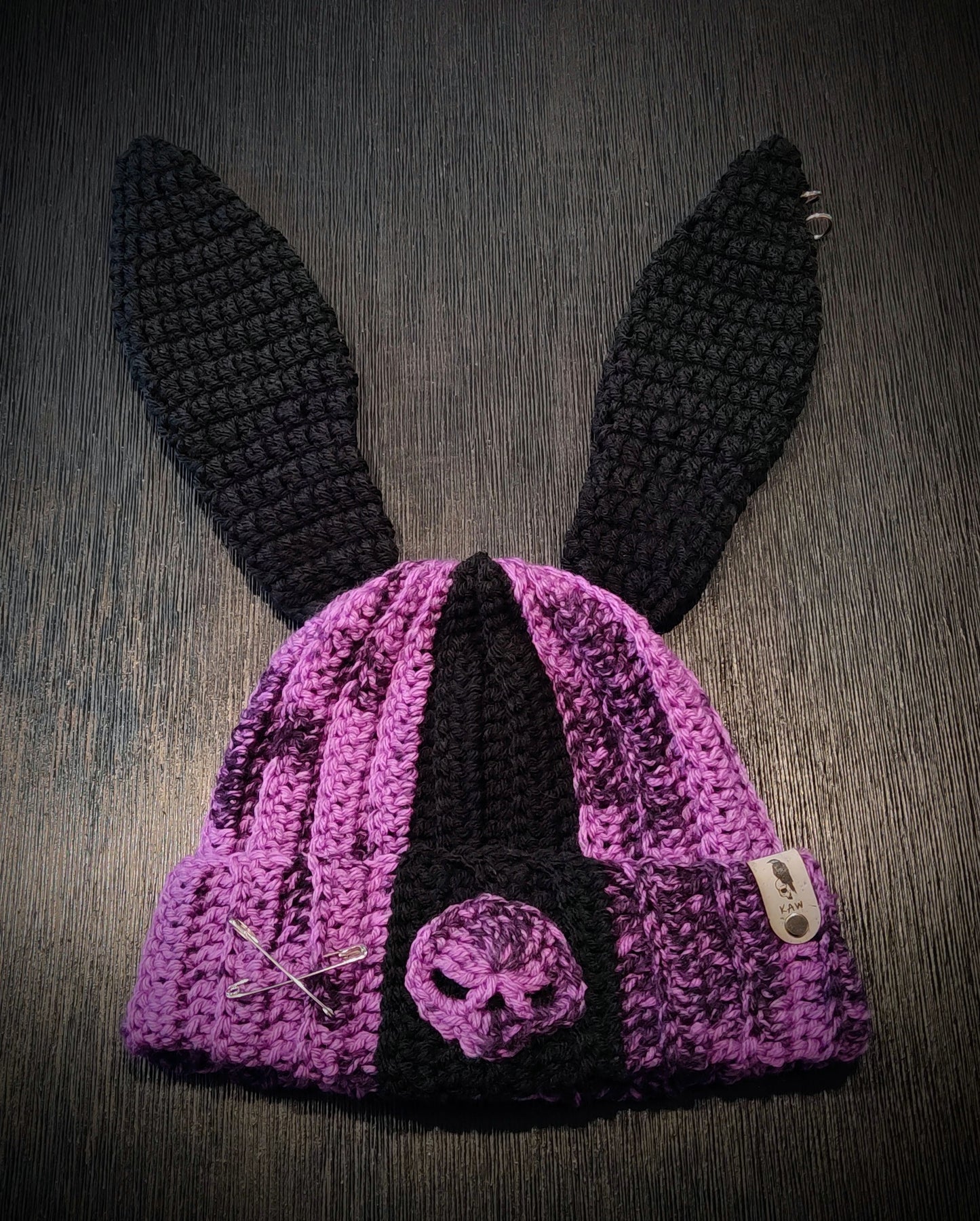 Bunny Ear Skull Beanie in Peculiar Purple & Black