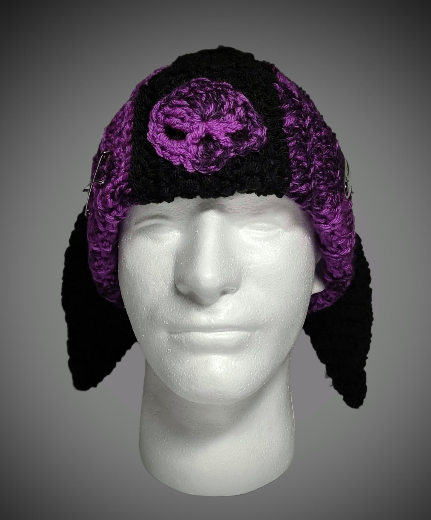 Bunny Ear Skull Beanie in Peculiar Purple & Black