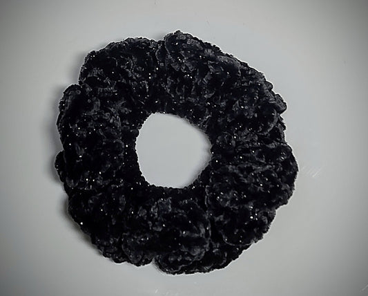 Sparkly Soft-As-Coffin Lining Black Scrunchie