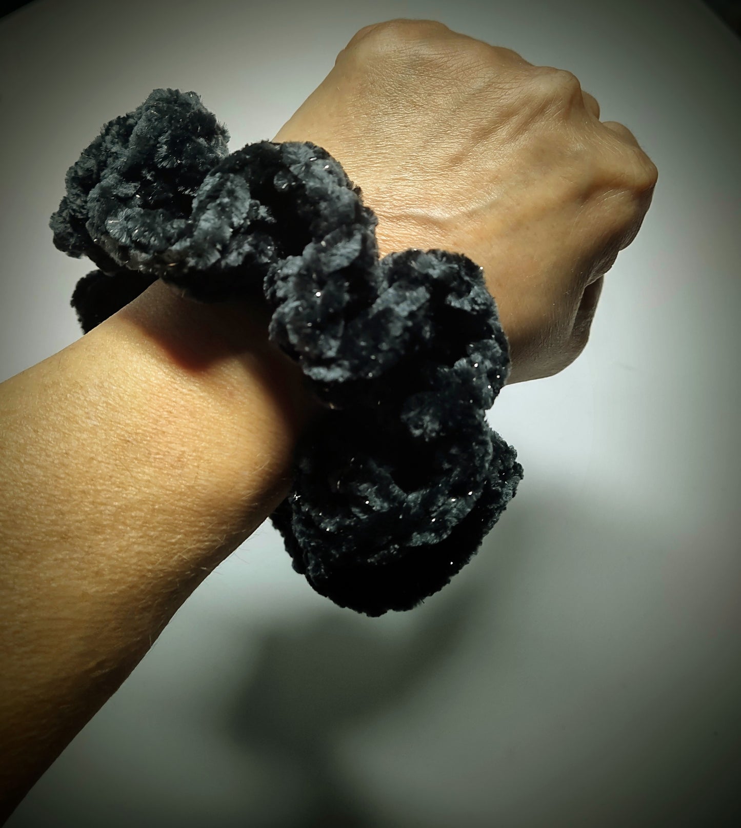 Sparkly Soft-As-Coffin Lining Black Scrunchie