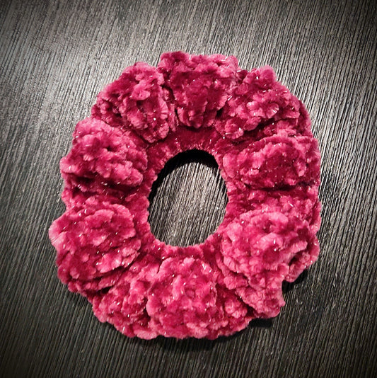 Sparkly Soft-As-Coffin Lining Crimson Scrunchie